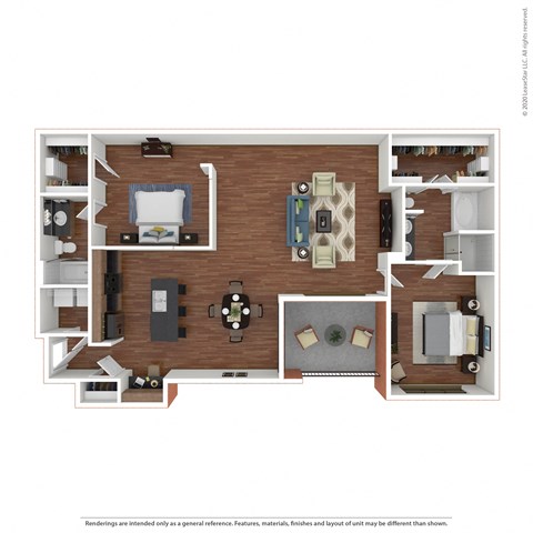 Floor plan for 2 beds, 2 baths, 1491 sqft
